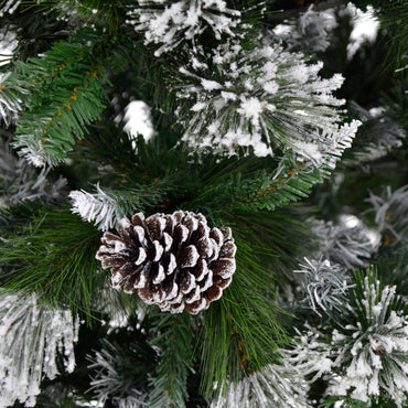 Mr Crimbo 5ft 6ft 7ft Christmas Tree Flocked Snow Pine Cones - MrCrimbo.co.uk -XS6419 - 5ft -5ft tree