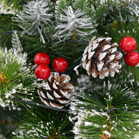 Mr Crimbo Pre-Lit Frosted Christmas Tree Cones Berries - MrCrimbo.co.uk -XS6428 - 5ft -5ft christmas tree