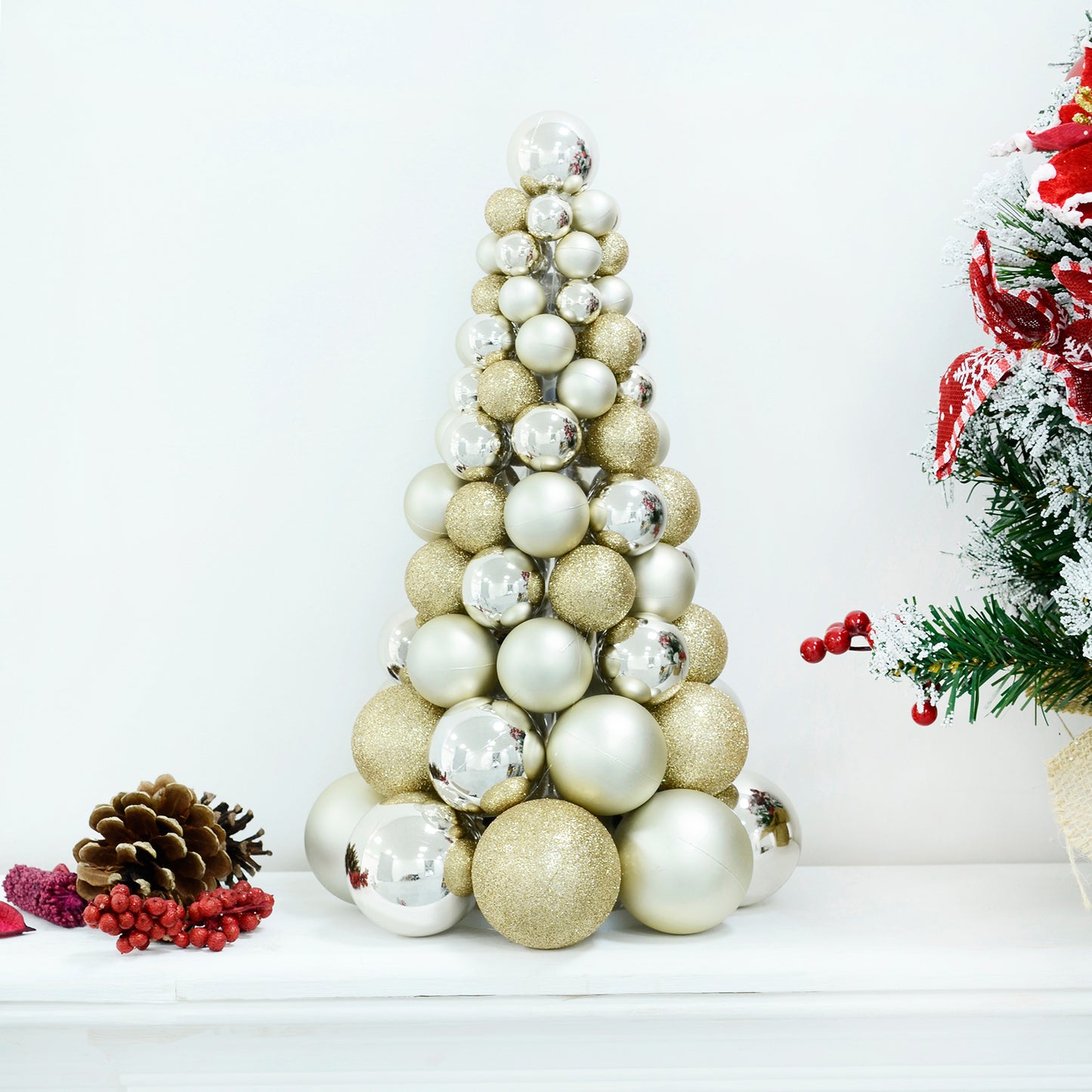 Mr Crimbo Mixed Bauble Tree Shaped Christmas Decoration 34cm - MrCrimbo.co.uk -XS7261 - Navy -bauble decorations