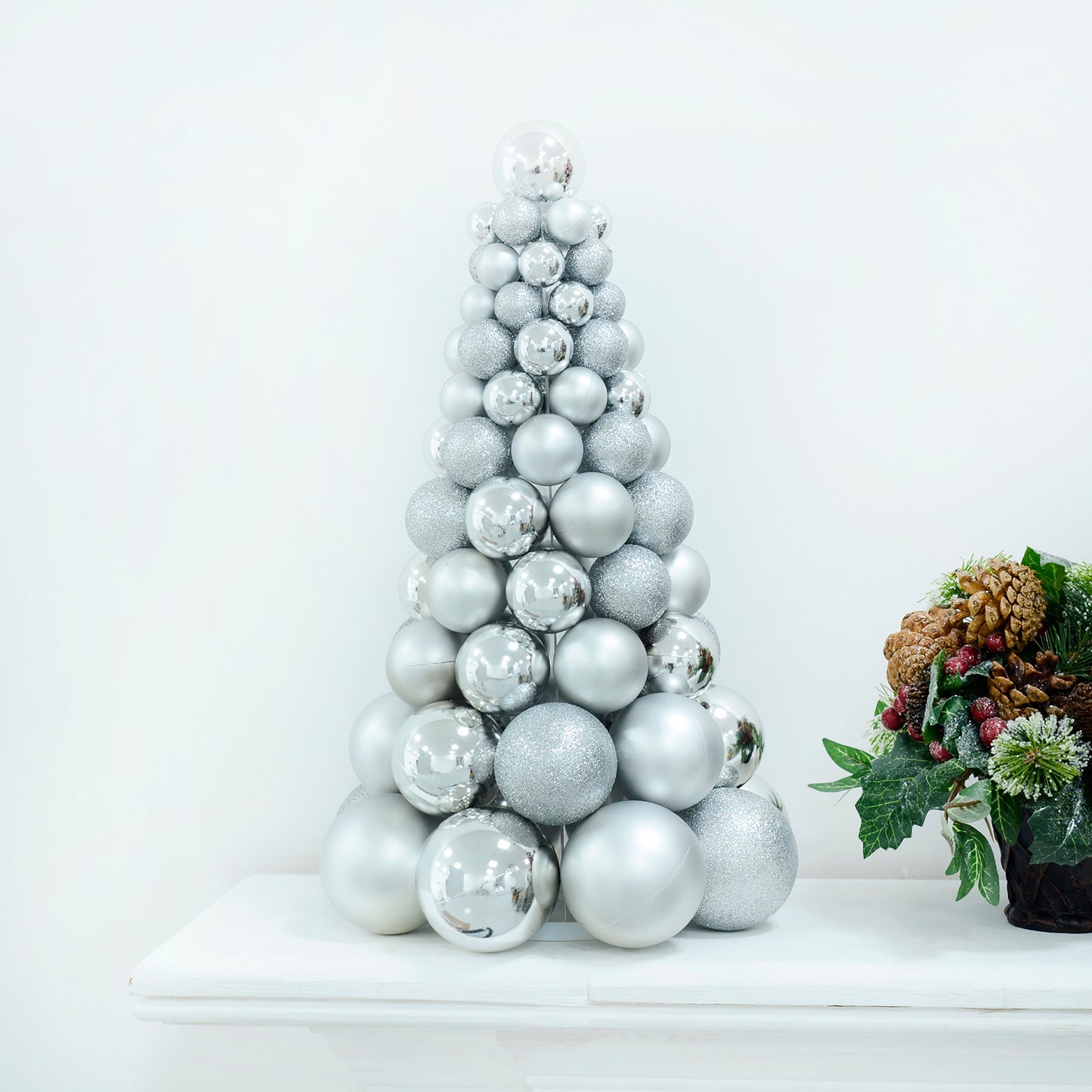 Mr Crimbo Mixed Bauble Tree Shaped Christmas Decoration 34cm - MrCrimbo.co.uk -XS7261 - Navy -bauble decorations