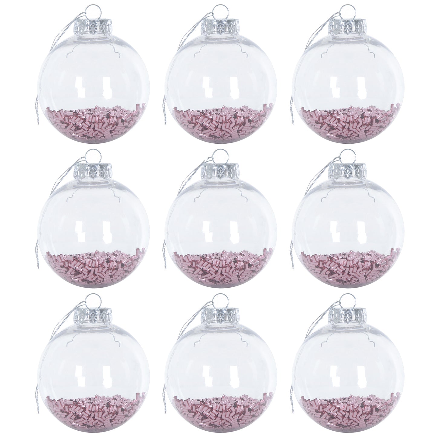 Mr Crimbo 9 x 8cm Foil Filled Shaker Christmas Tree Baubles - MrCrimbo.co.uk -XS6465 - Pink -Baubles