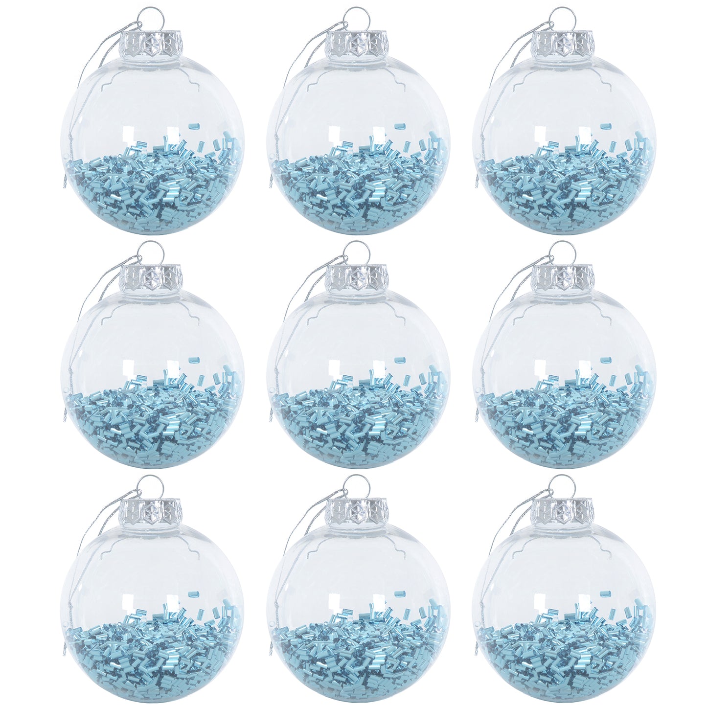 Mr Crimbo 9 x 8cm Foil Filled Shaker Christmas Tree Baubles - MrCrimbo.co.uk -XS6466 - Vivid Blue -Baubles