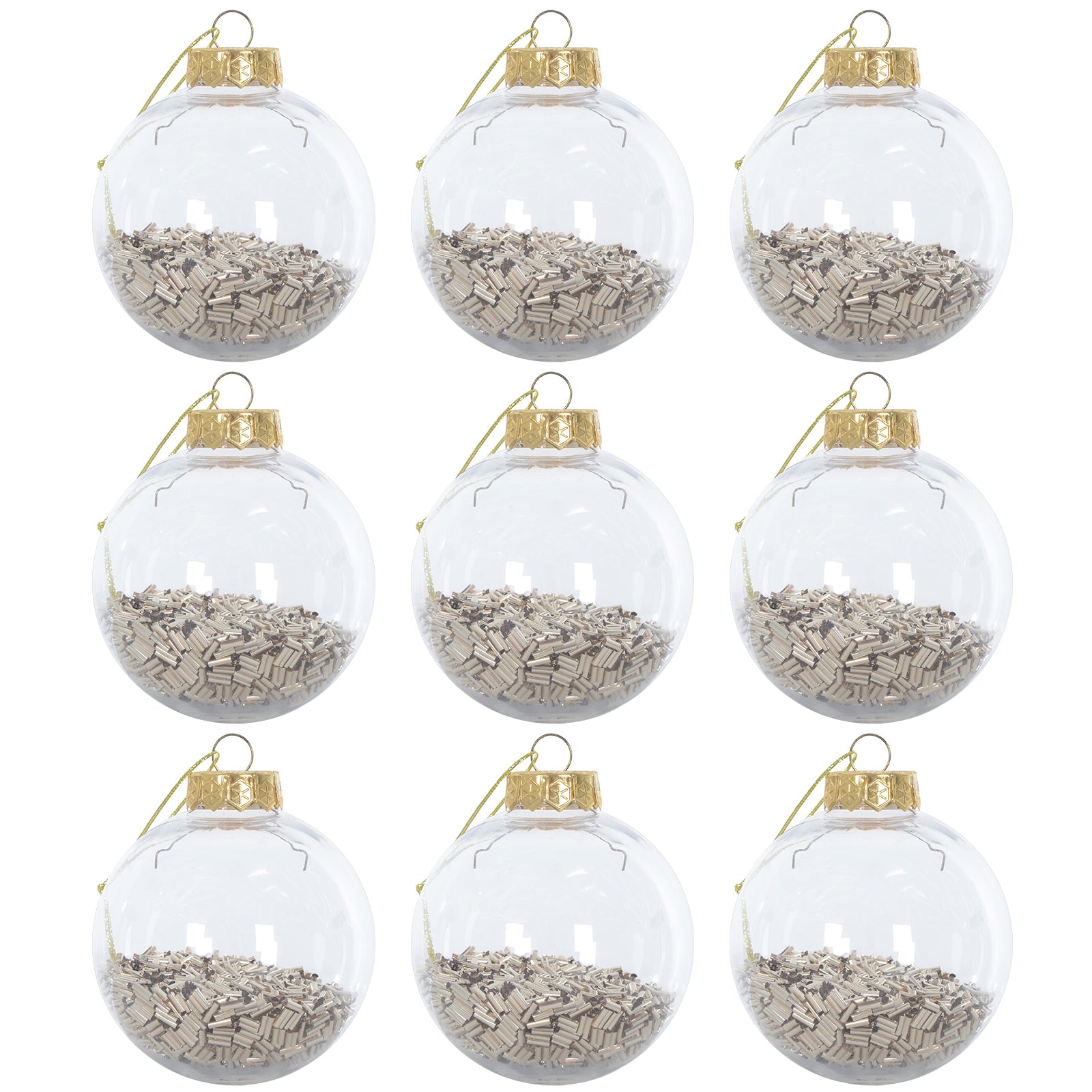 Mr Crimbo 9 x 8cm Foil Filled Shaker Christmas Tree Baubles - MrCrimbo.co.uk -XS6470 - Champagne -Baubles