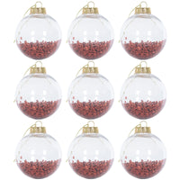 Mr Crimbo 9 x 8cm Foil Filled Shaker Christmas Tree Baubles - MrCrimbo.co.uk -XS6471 - Red -Baubles