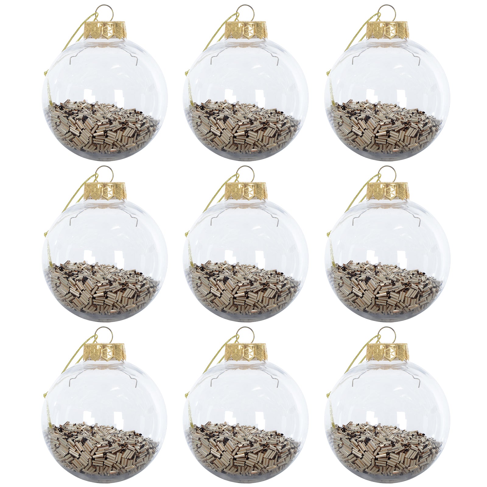 Mr Crimbo 9 x 8cm Foil Filled Shaker Christmas Tree Baubles - MrCrimbo.co.uk -XS6472 - Gold -Baubles