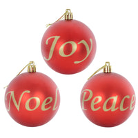 Mr Crimbo Set of 3 Joy Peace Noel Christmas Tree Baubles - MrCrimbo.co.uk -XS6482 - Red/Gold -christmas tree baubles