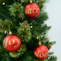 Mr Crimbo Set of 3 Joy Peace Noel Christmas Tree Baubles - MrCrimbo.co.uk -XS6482 - Red/Gold -christmas tree baubles