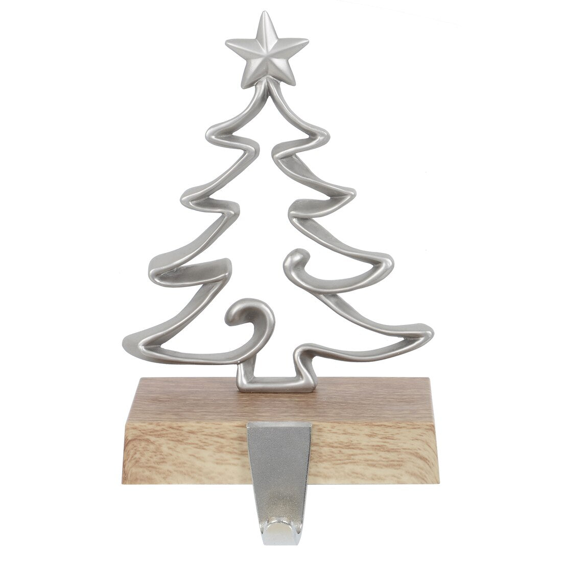 Mr Crimbo Christmas Stocking Hanger Metal With Faux Wood Base - MrCrimbo.co.uk -XS6485 - Tree -christmas decorations