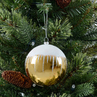 Mr Crimbo 3 x 10cm Shiny Glitter Snowscape Christmas Baubles - MrCrimbo.co.uk -XS6492 - Gold -Baubles