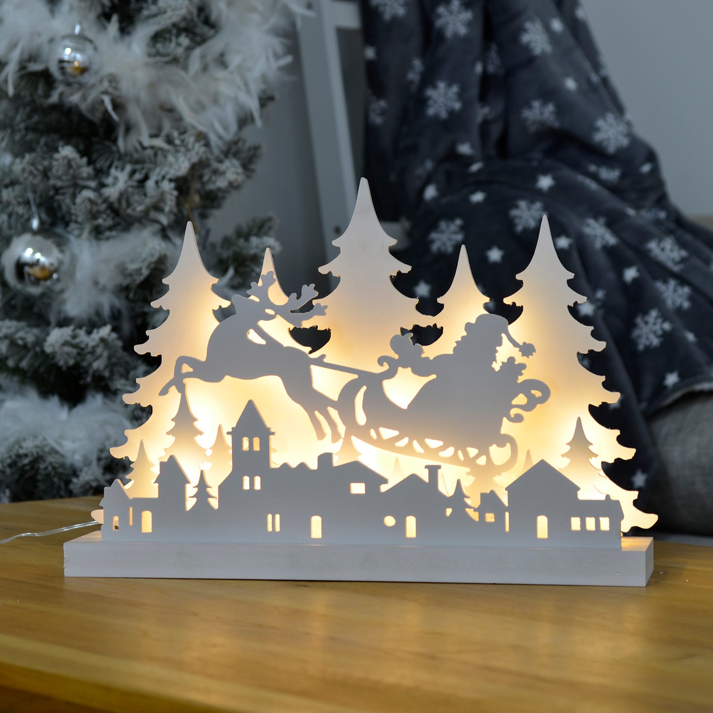 Mr Crimbo White Christmas Scene Light Up Ornament - MrCrimbo.co.uk -XS6516 - Sleigh -christmas room decor