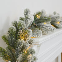 Mr Crimbo Pre-Lit Christmas Garland Flocked Pine 6ft - MrCrimbo.co.uk -XS6519 - -Decorations