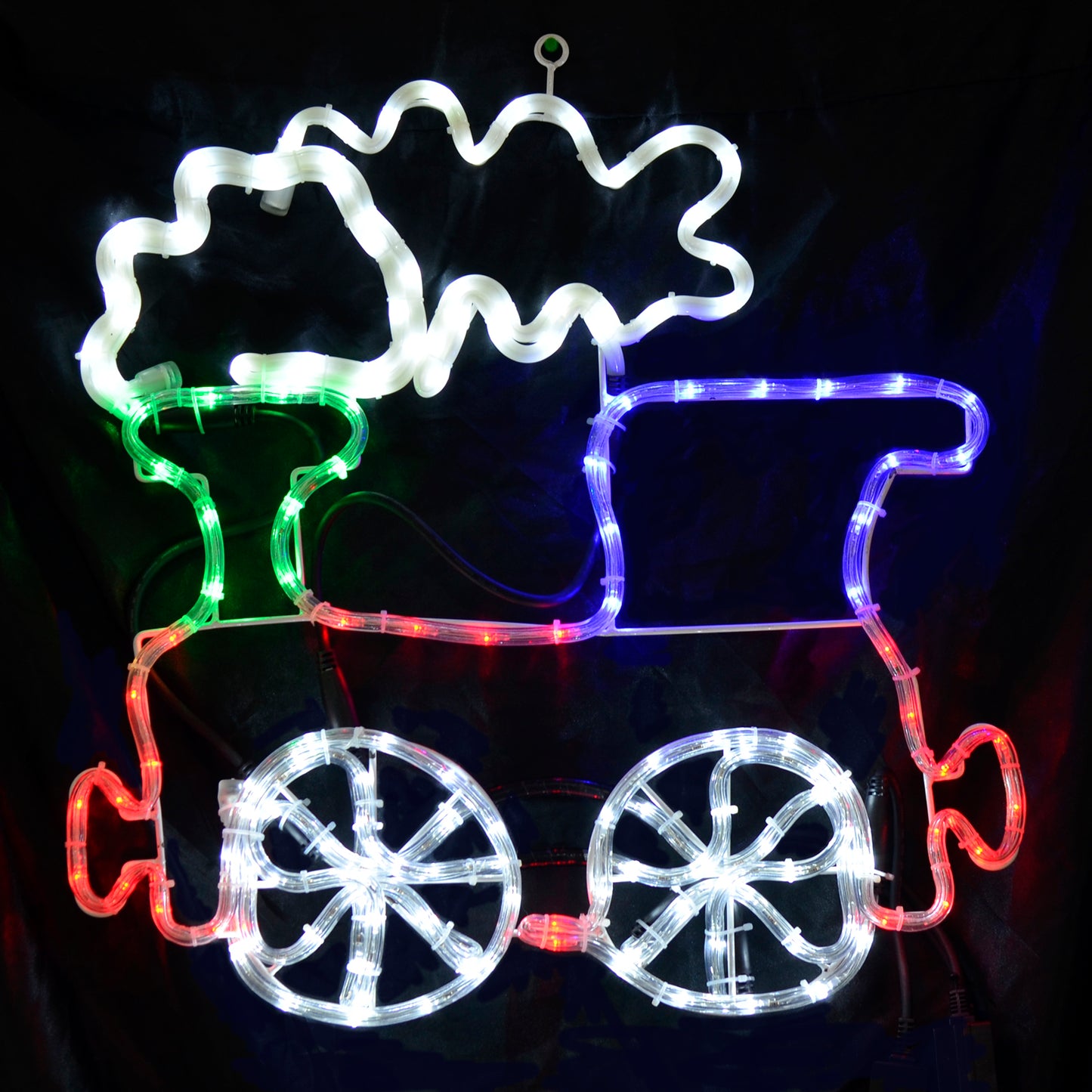 flashing outdoor rope light with christmas train