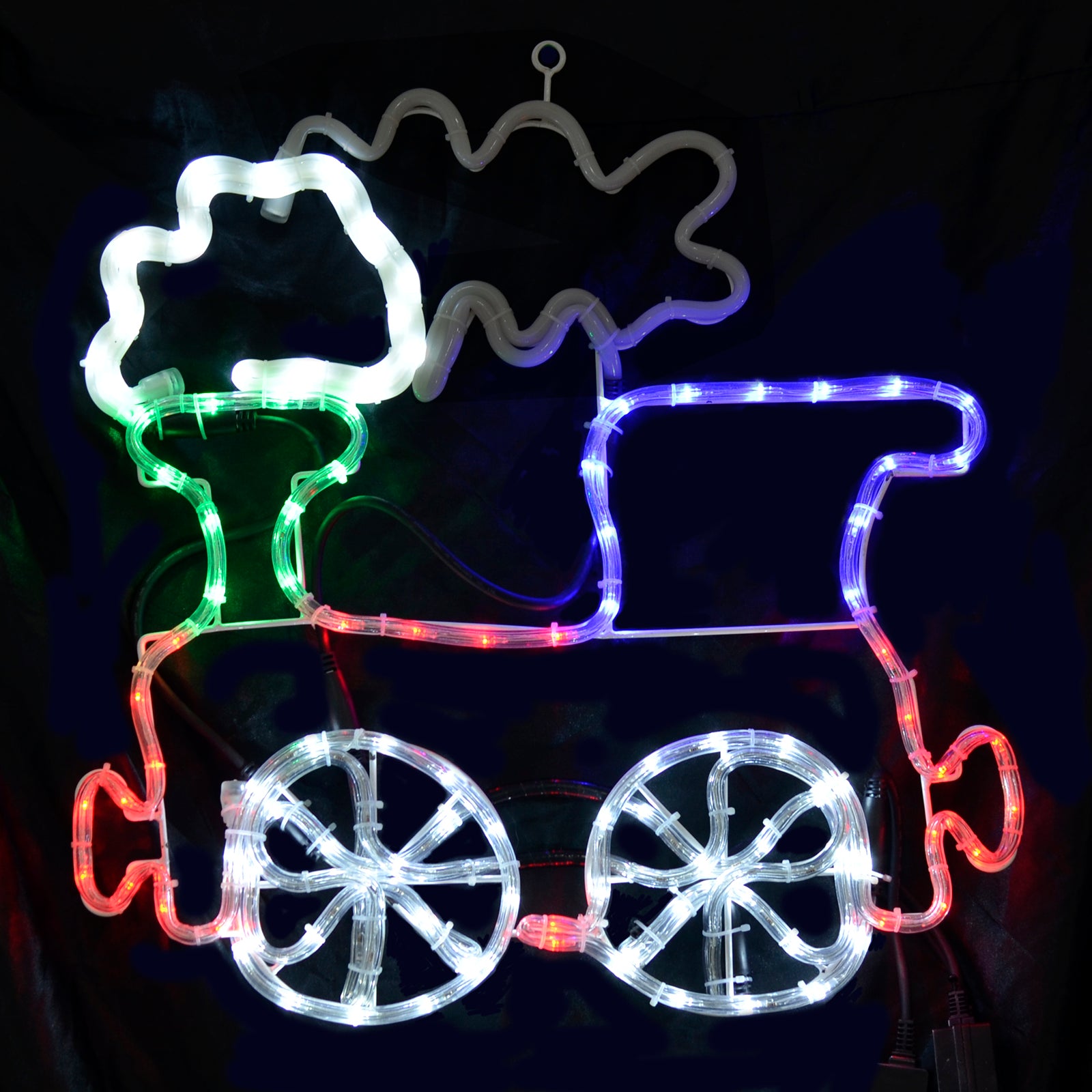 flashing christmas rope light with multi colour lights and train design