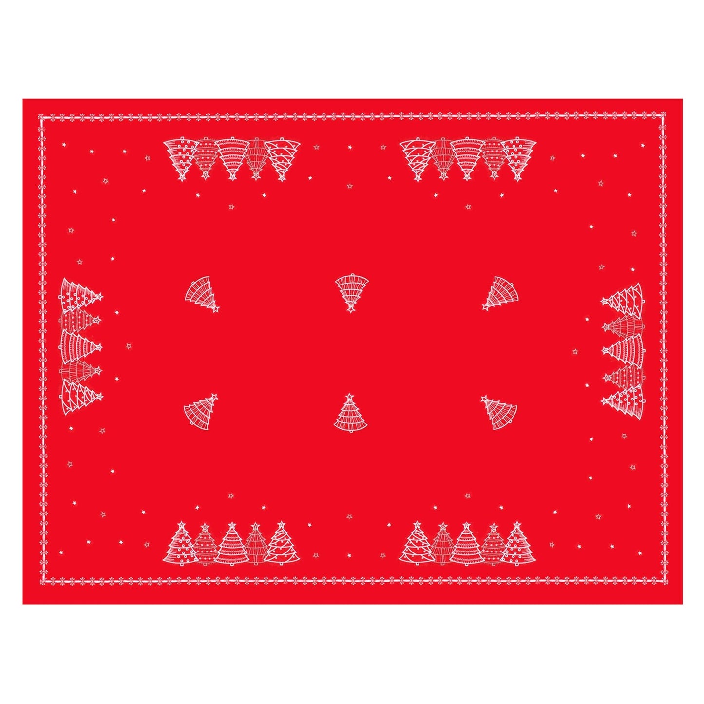 Mr Crimbo Red Christmas Tablecloth Napkins Silver Tree Stars - MrCrimbo.co.uk -XS6568 - 52 x 70" -christmas napkins