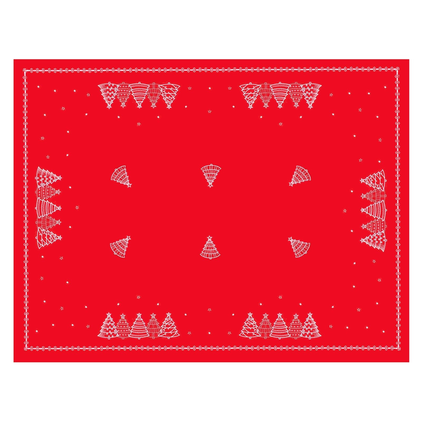 Mr Crimbo Red Christmas Tablecloth Napkins Silver Tree Stars - MrCrimbo.co.uk -XS6568 - 52 x 70" -christmas napkins
