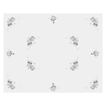 Mr Crimbo White Christmas Tablecloth Napkins Silver Presents - MrCrimbo.co.uk -XS6584 - 52 x 70" -christmas napkins