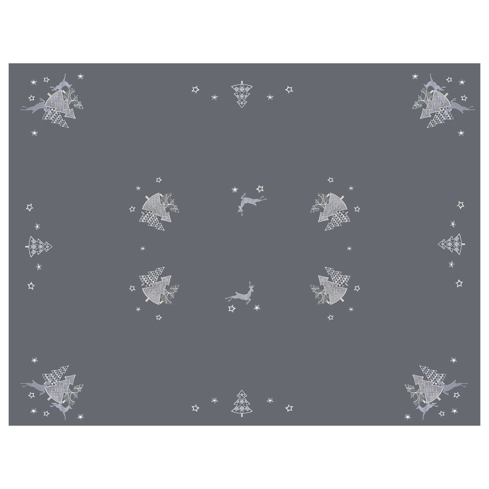 Mr Crimbo Grey Christmas Tablecloth Napkins Silver Trees Deer - MrCrimbo.co.uk -XS6592 - 52 x 70" -christmas napkins