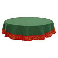 Mr Crimbo Christmas Holly Tablecloth Napkins Red Green Gold - MrCrimbo.co.uk -XS6598 - 70" Round -christmas dinner