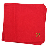 Mr Crimbo Christmas Holly Tablecloth Napkins Red Green Gold - MrCrimbo.co.uk -XS6599 - 4 pk Napkins -christmas dinner