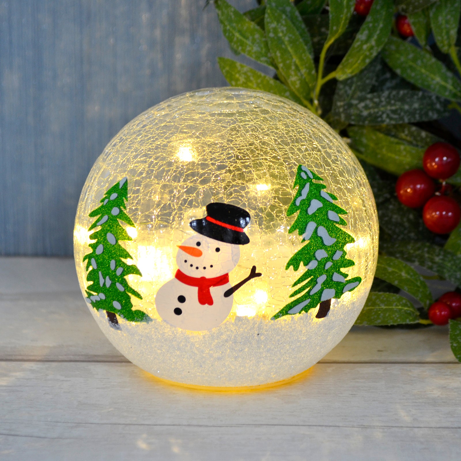 Mr Crimbo Light Up Crackle Ball Christmas Decoration 15cm - MrCrimbo.co.uk -XS6671 - Snowman -ball