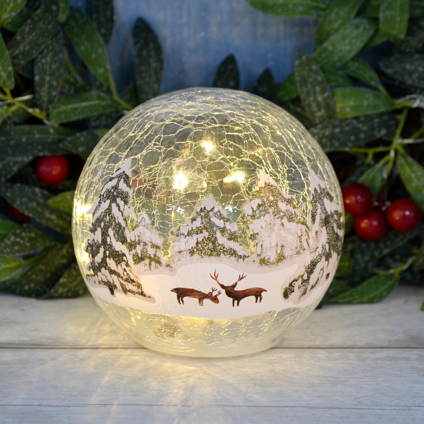 Mr Crimbo Light Up Crackle Ball Christmas Decoration 15cm - MrCrimbo.co.uk -XS6672 - Tree Scene -ball