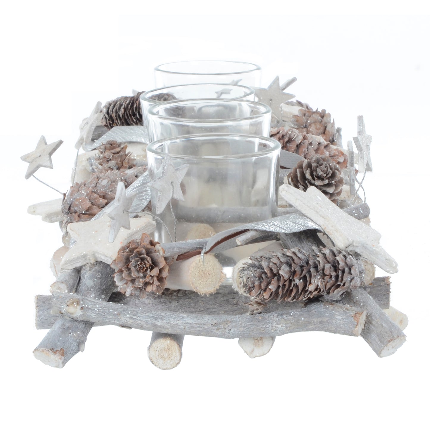 Mr Crimbo Silver Twigs Wooden Tealight Candle Holder 39cm