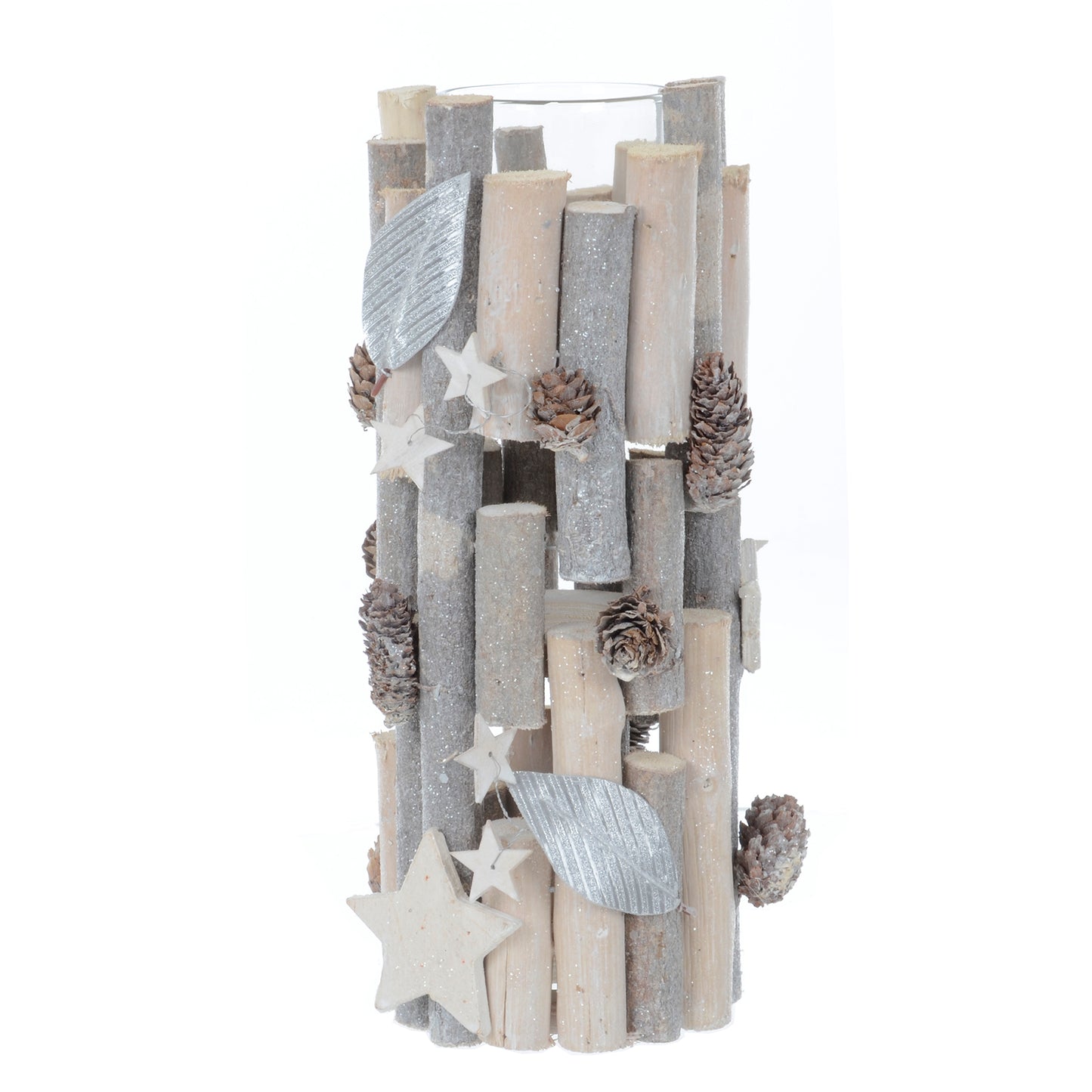 Mr Crimbo Tall Silver Twigs Wooden Tealight Candle Holder - MrCrimbo.co.uk -XS6689 - 27cm -candles