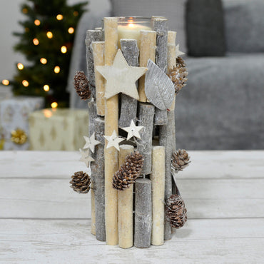 Mr Crimbo Tall Silver Twigs Wooden Tealight Candle Holder - MrCrimbo.co.uk -XS6690 - 37cm -candles