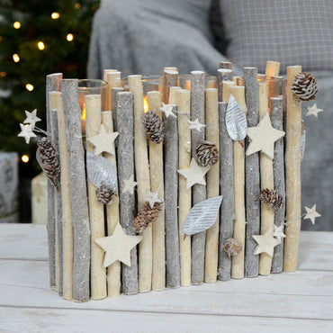 Mr Crimbo Large Silver Twigs Christmas Tealight Candle Holder - MrCrimbo.co.uk -XS6691 - -candles