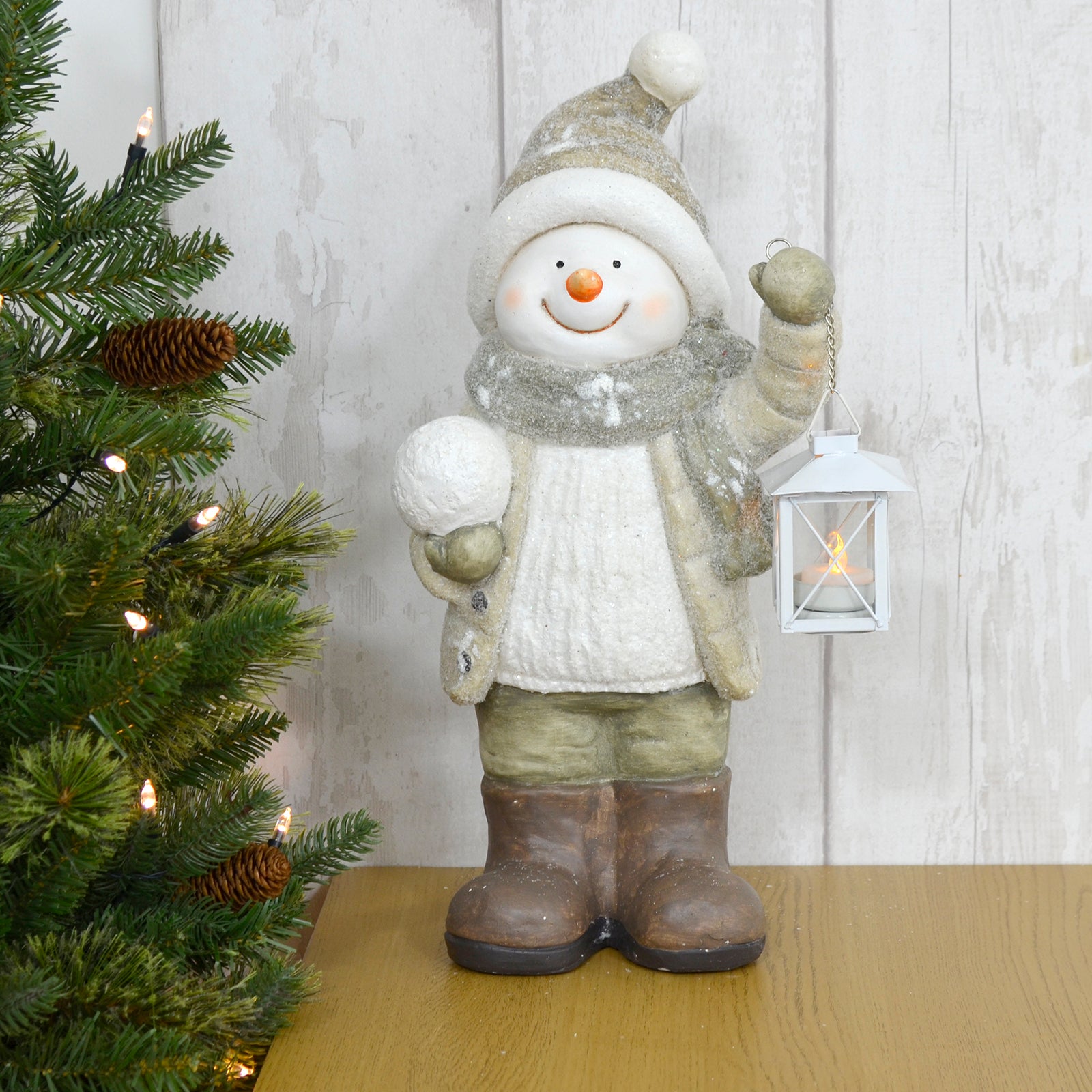 Mr Crimbo Santa Snowman With White Lantern Ornament 46cm - MrCrimbo.co.uk -XS6851 - Santa -decorations
