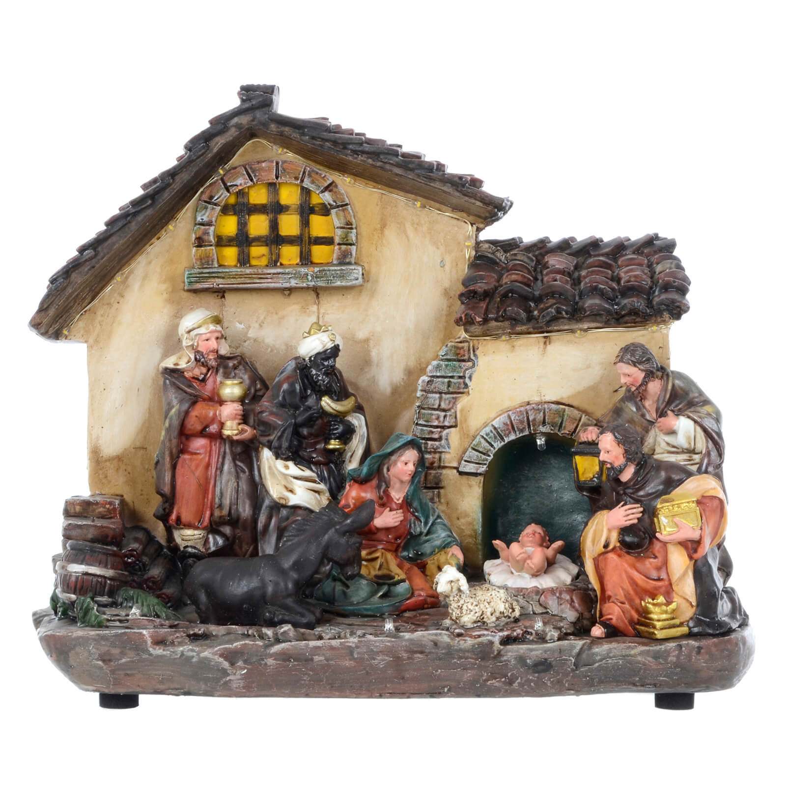 Mr Crimbo LED Nativity Scene Resin Christmas Decoration 29cm - MrCrimbo.co.uk -XS6876 - -decorations