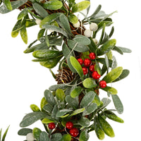 Mr Crimbo 6ft Pre Lit Christmas Garland Mistletoe Berries Pine Cones - MrCrimbo.co.uk -XS7142 - -