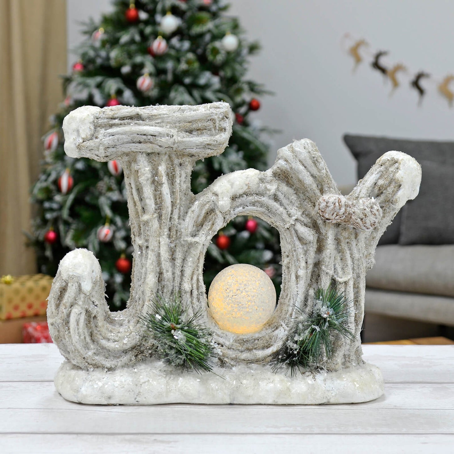 Mr Crimbo Light Up JOY Christmas Decoration Globe Ceramic 39cm - MrCrimbo.co.uk -XS7145 - -