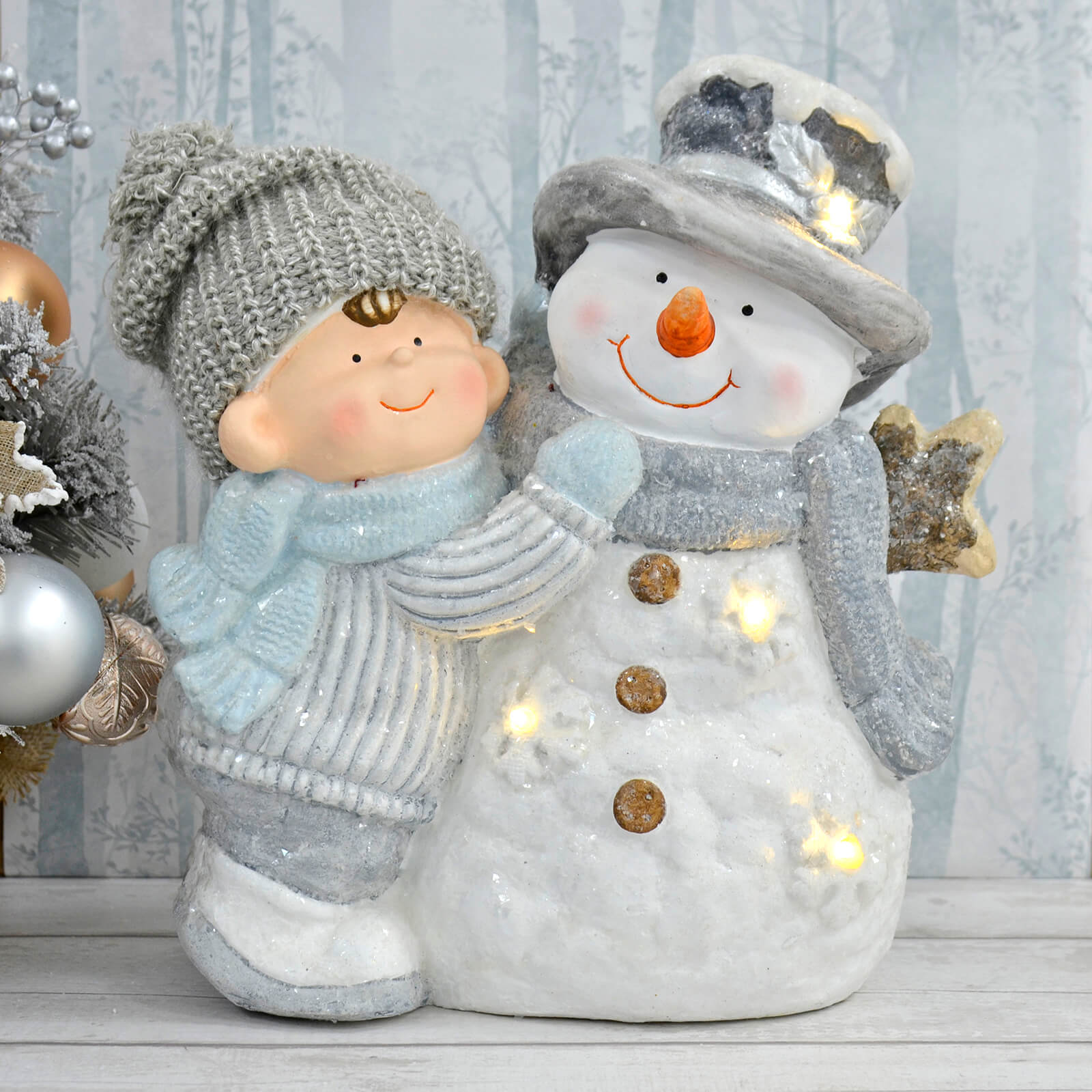 Mr Crimbo Light Up Christmas Decoration Snowman Ceramic 37cm - MrCrimbo.co.uk -XS7150 - Boy -