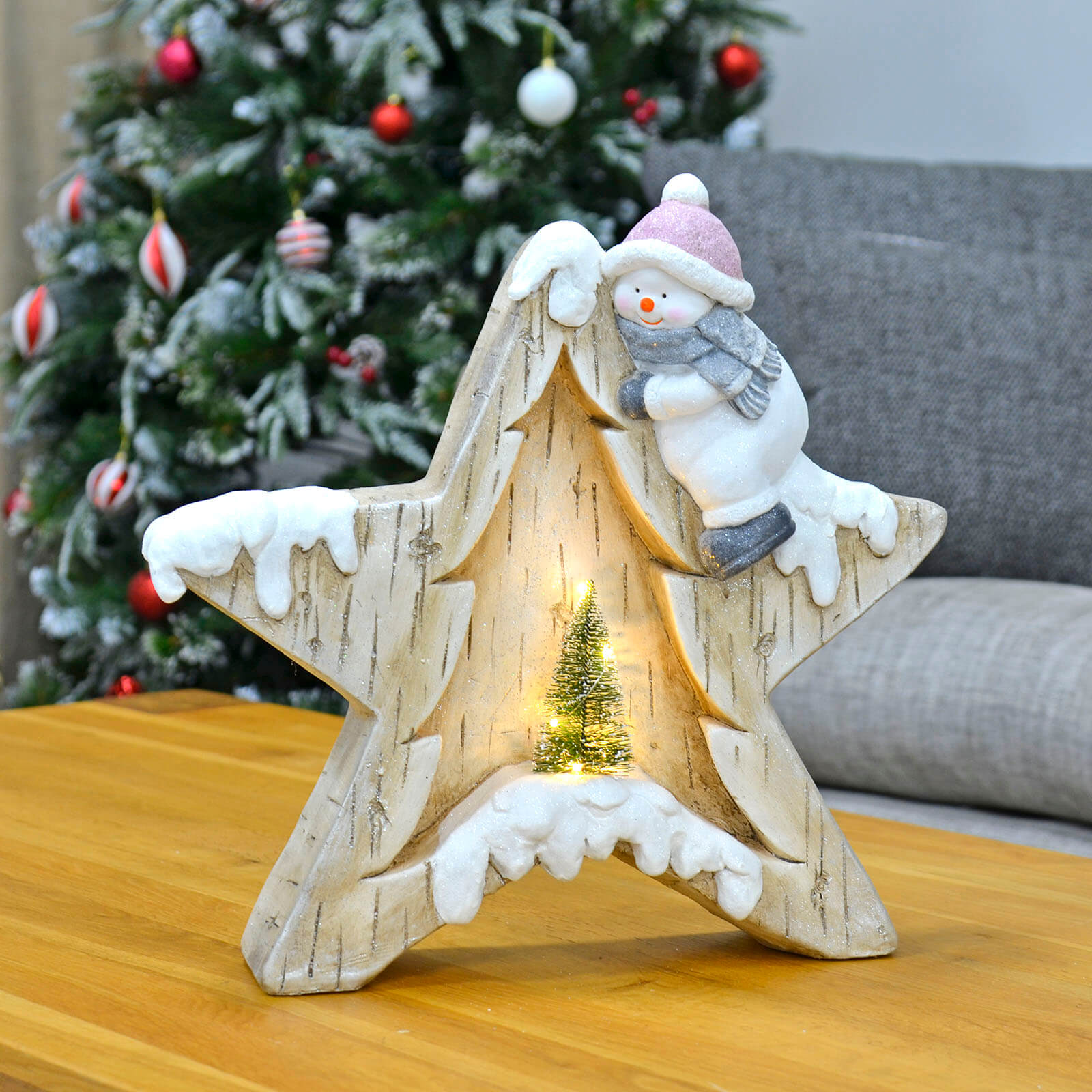 Mr Crimbo Light Up Star Christmas Decoration LED Tree Ceramic - MrCrimbo.co.uk -XS7153 - Snowman -