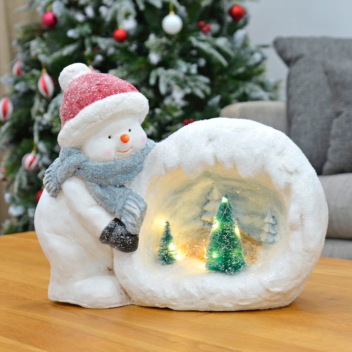 Mr Crimbo Light Up Snowball Christmas Decoration Ceramic 41cm - MrCrimbo.co.uk -XS7154 - -