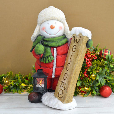 Mr Crimbo Snowman Christmas Figure With Lantern Ceramic 45cm - MrCrimbo.co.uk -XS7157 - -