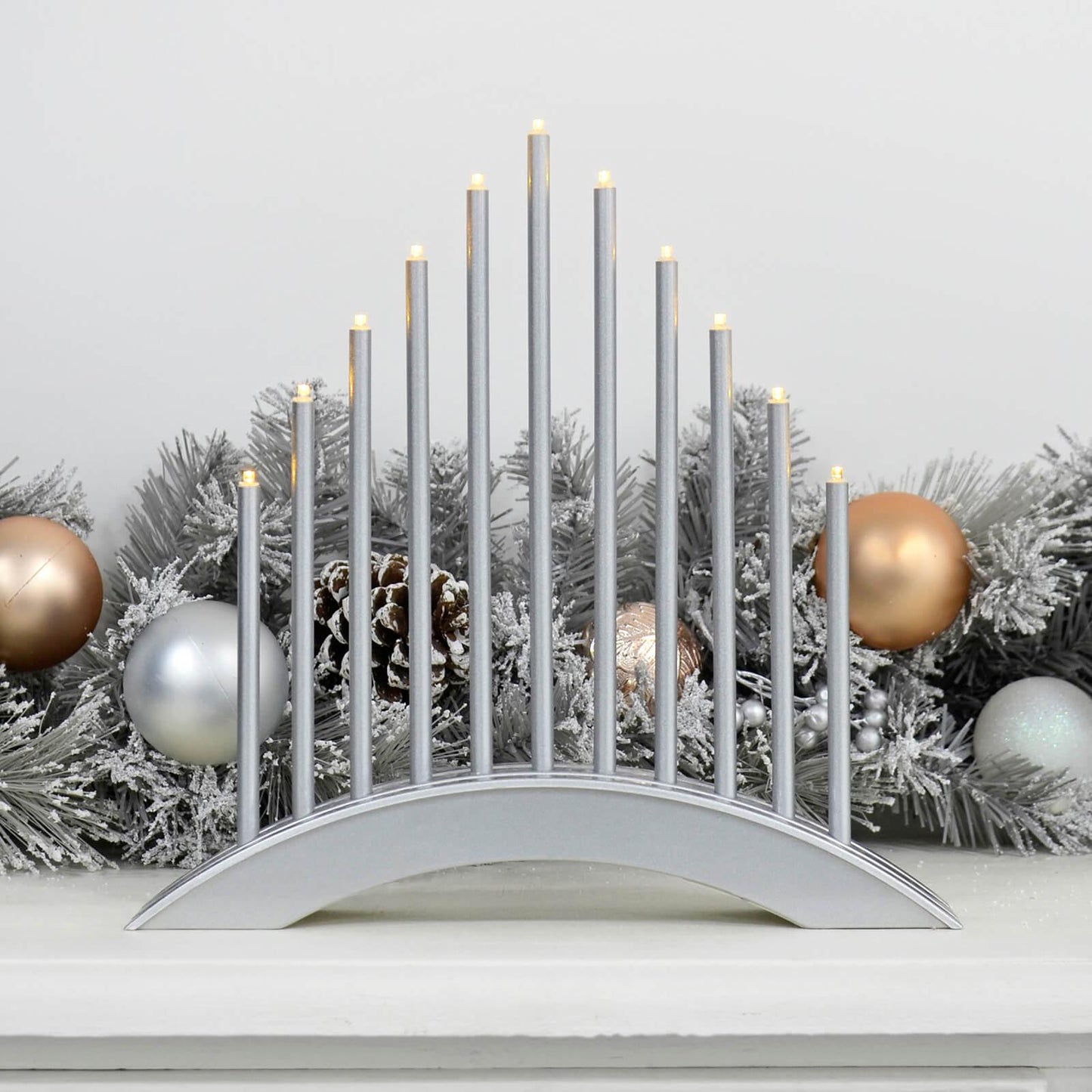 Mr Crimbo 11 Light Christmas Candle Bridge Arch LED 30cm - MrCrimbo.co.uk -XS7158 - Silver -Decorations