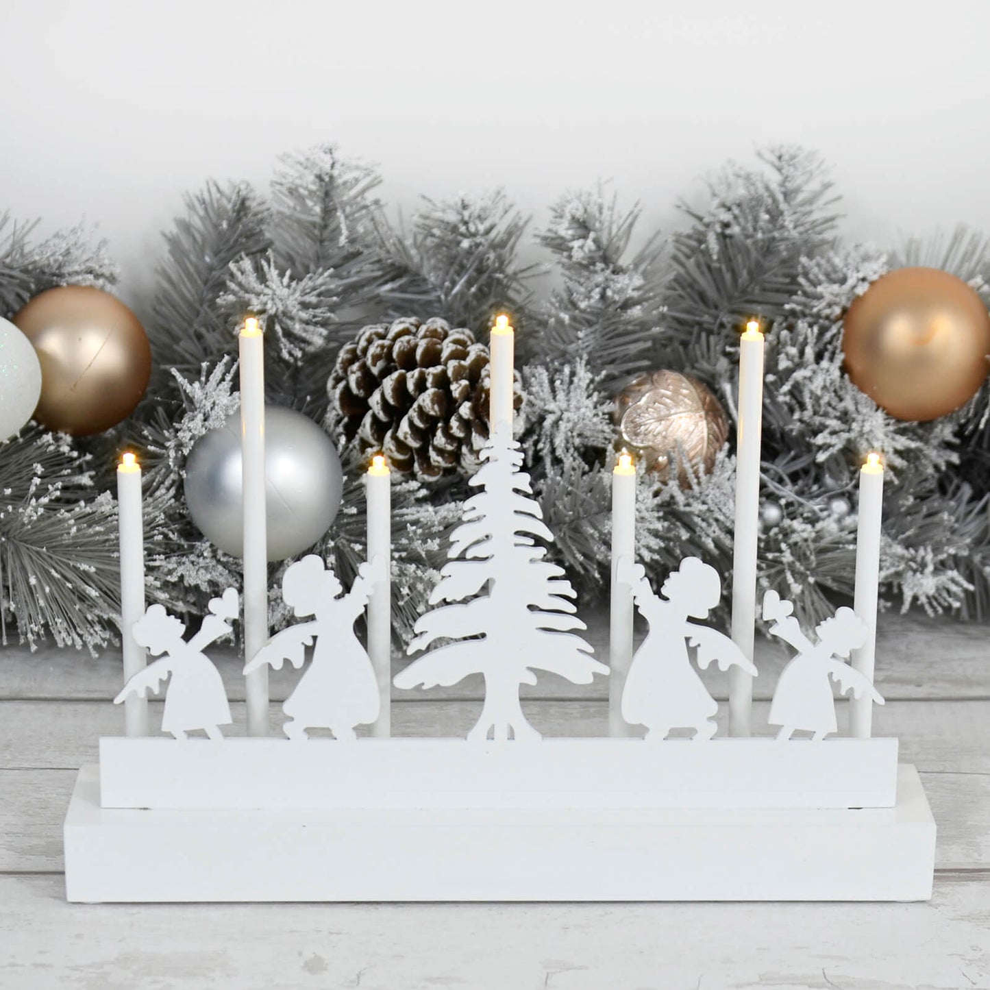 Mr Crimbo 7 Light Christmas Candle Silhouette White 32cm - MrCrimbo.co.uk -XS7162 - Angel -Decorations