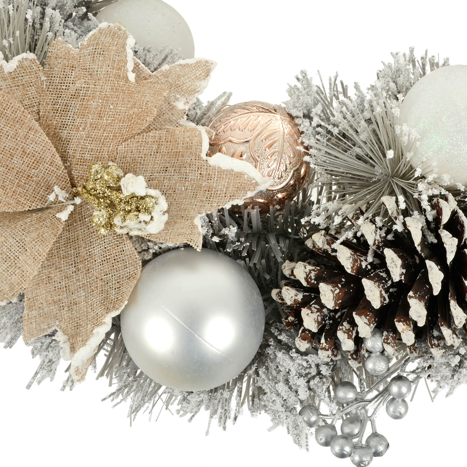 Mr Crimbo Grey Snowy 50cm Wreath With Gold/Silver Decorations - MrCrimbo.co.uk -XS7171 - -Gold