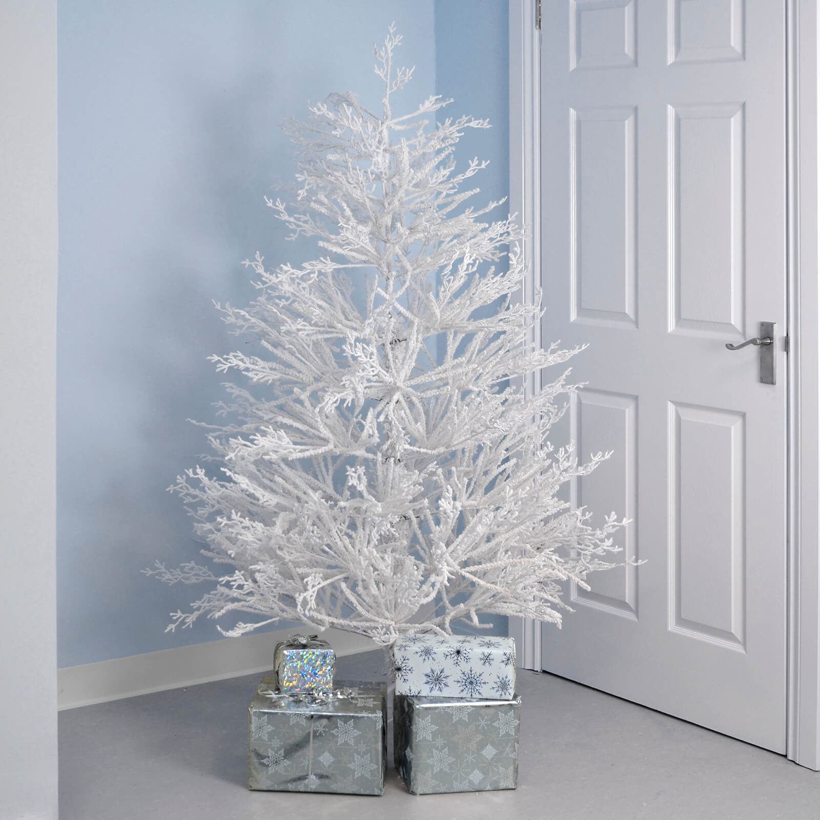 Mr Crimbo White Snowy 180cm Twig Tree With White Metal Base - MrCrimbo.co.uk -XS7173 - -6ft
