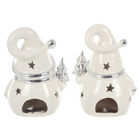 Mr Crimbo Set of 2 Santa Snowman Tealight Candle Holders 18cm - MrCrimbo.co.uk -XS7196 - -candle holder