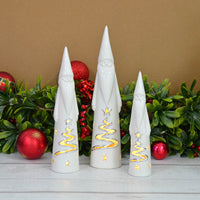 Mr Crimbo Set of 3 Light Up Santa Ornaments White Ceramic 28cm - MrCrimbo.co.uk -XS7198 - -ceramic santa