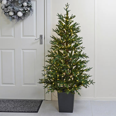 Mr Crimbo 5ft Pre-Lit Potted Christmas Tree With LED Lights - MrCrimbo.co.uk -XS7207 - -pre Lit