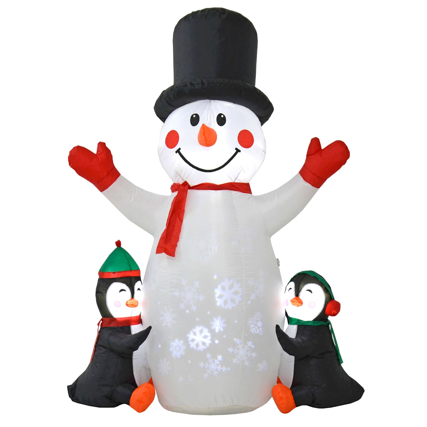 Mr Crimbo 6ft Light Up Inflatable Snowman Penguins Snowflakes - MrCrimbo.co.uk -XS7216 - -garden inflatable