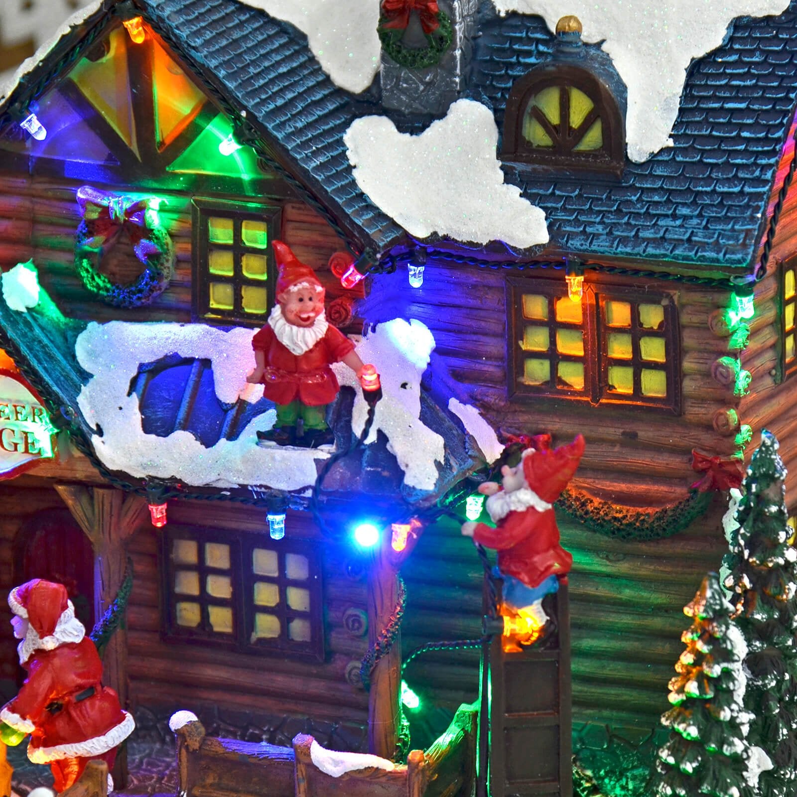 Mr Crimbo Christmas Reindeer Lodge Ornament LED Music Moving 24cm - MrCrimbo.co.uk -XS7223 - -led reindeer ornament