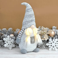 Mr Crimbo Light Up Christmas Gonk Grey White Decoration 50cm - MrCrimbo.co.uk -XS7232 - Girl -