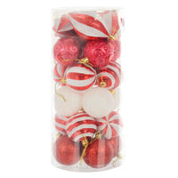Mr Crimbo 25 Pack Christmas Tree Baubles Mixed Designs 6cm - MrCrimbo.co.uk -XS7257 - Red -candy cane baubles