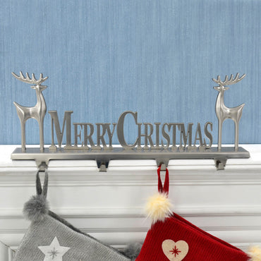 Mr Crimbo 4 Hook Christmas Stocking Hanger Silver Reindeer - MrCrimbo.co.uk -XS7264 - -christmas stocking