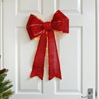 Mr Crimbo Light Up Christmas Door Bow Decoration Sparkle 60cm - MrCrimbo.co.uk -XS7276 - Silver -